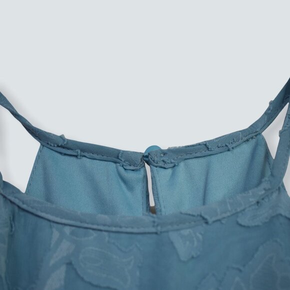 Teeze Me Dress 11/12 Womens Halter Sleeveless Ruffle Layer Floral Print Blue - Picture 6 of 11